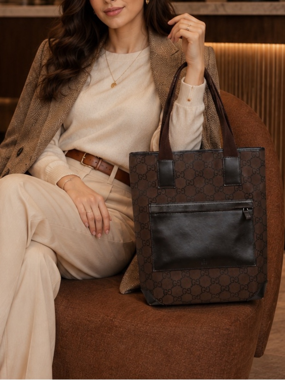 Gucci Brown GG Canvas Tall Tote Bag